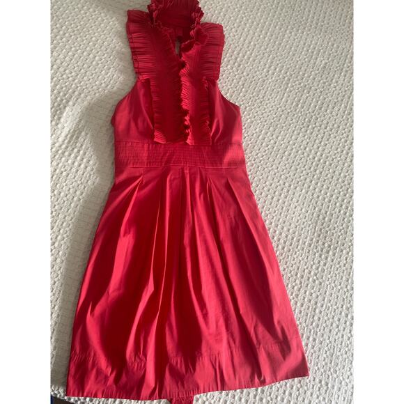 BCBGMAXAZRIA Woven Cotton Ruffle‎ Halter Party Dress Sz 2 - Picture 3 of 14